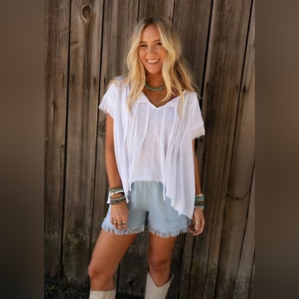 Three Bird Nest White Tie Front Blouse
